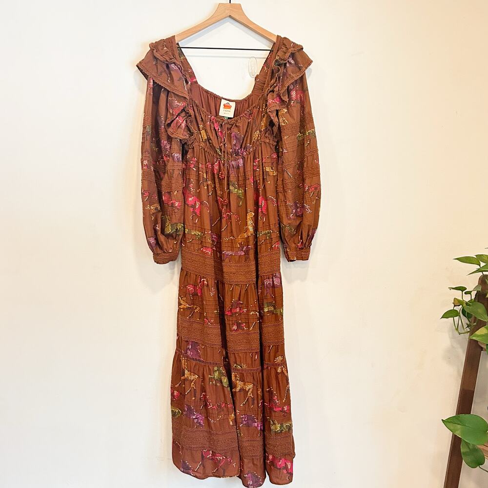 FARM Rio Dotted Horse Tiered Maxi Dress Brown Size S - Picture 5 of 12